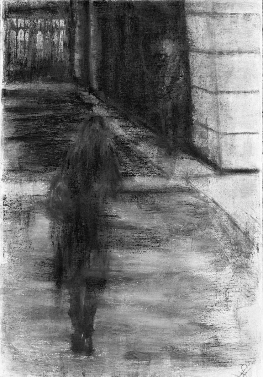 Expressive Portrait Charcoal Drawing By Sbboursot, 15 X 22", The Meet 1, Original Artwork