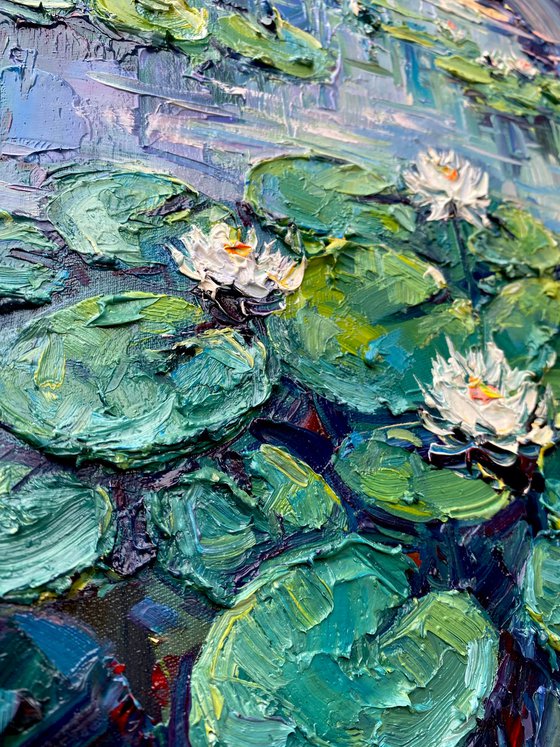 "Morning Water-Lilies pond"original oil painting by Artem Grunyka