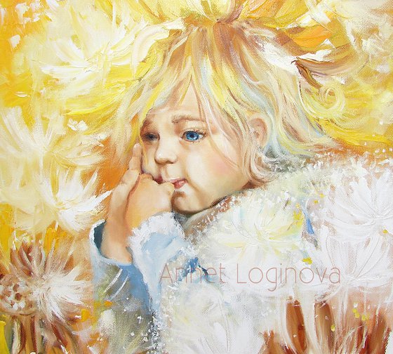 Sunny baby, Oil portrait art