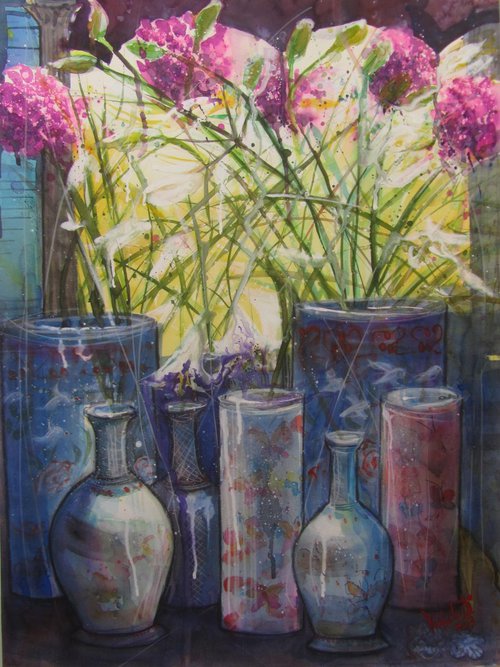 Hydrangeas and Chinese Vases by Violeta Damjanovic-Behrendt