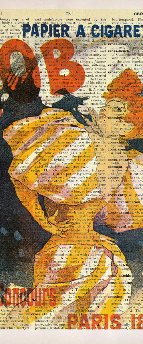 Job, papier a cigarettes - Collage Art Print on Large Real English Dictionary Vintage Book Page by Jakub DK - JAKUB D KRZEWNIAK