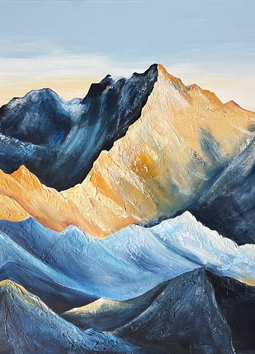 Mountain peak and blue sky by Elina Zelena