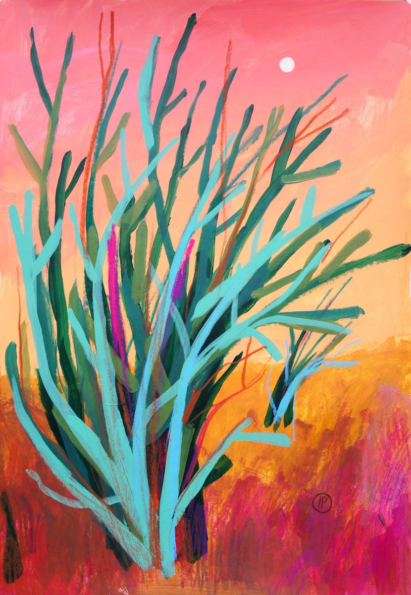 Impressionistic Landscape Painting By Irina Plaksina, 12 X 17, Sunset In Texas, Original Artwork