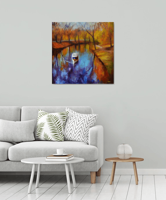 Golden season. Large abstract Landscape Oil