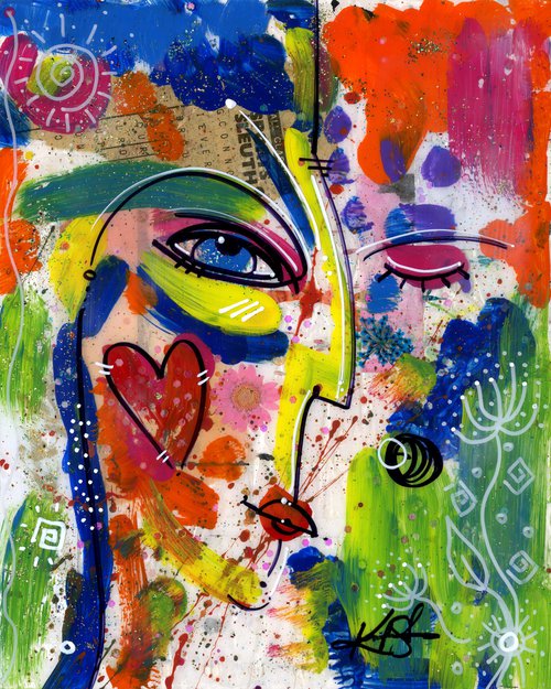 Funky Face Love 5 - Mixed Media Art by Kathy Morton Stanion by Kathy Morton Stanion