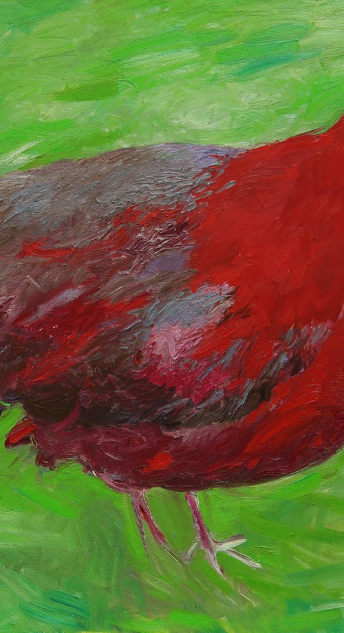 BIRD - animal art, original oil painting, interior home decor,  large size, red green coloured by Karakhan