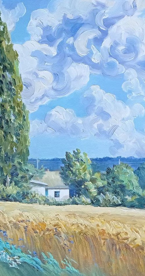 Wheatfield with Poplars by Olha Malko