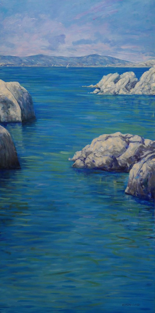 Impressionistic Landscape Oil Painting By Claudio Ciardi, 24 X 47, Seascape, Original Artwork