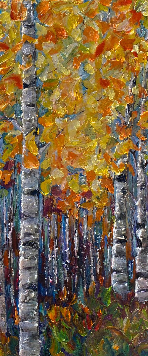 Fall Aspen Trees impasto with Palette Knife - Reserved for Colleen. by Lena Owens at OLena Art
