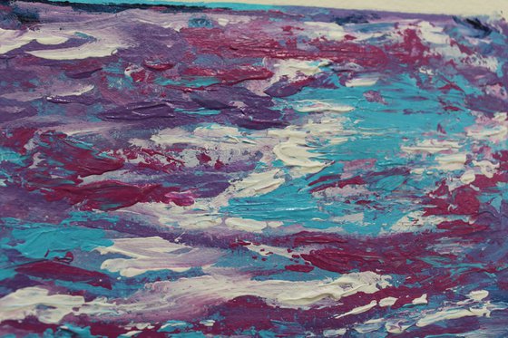 Violet sky - Impressionistic Magical Landscape acrylic painting on Handmade Paper - palette knife artwork