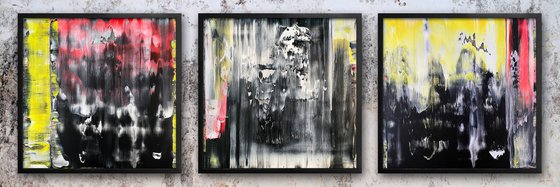 "You And What Army?" - Save As A Series - Original PMS Large Abstract Triptych Acrylic Paintings On Plexiglass, Framed - 78" x 26"