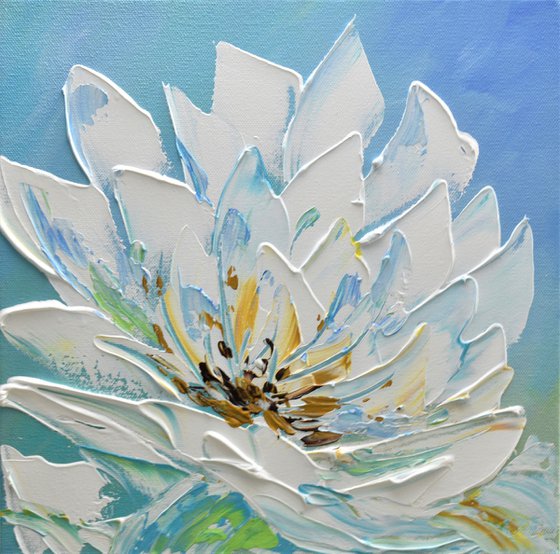 White Magnolia Flower III - 12"x12" Canvas Impasto Art