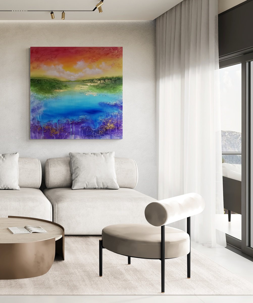 Abstract Painting By Vera Hoi, 35 X 35", "The Colors Of Love", Original Artwork