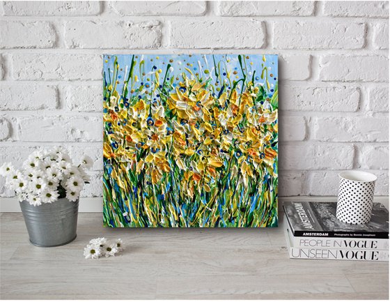 Daffodils - Original Floral Painting, Impasto Palette Knife Artwork