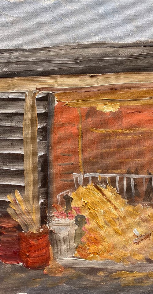 Donkeys in the barn. Plein Air by Dmitry Fedorov