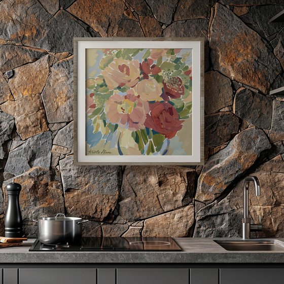 Peonies and Roses in a Crystal Vase