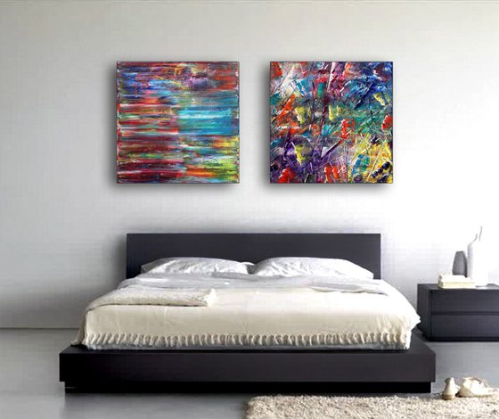 "Yin And Yang" - Original Extra Large PMS Abstract Diptych Oil Paintings On Canvas - 60" x 30"