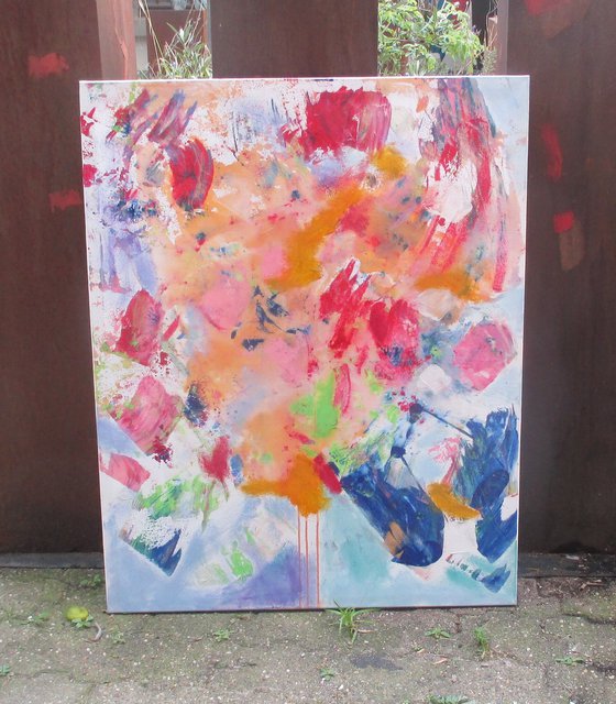 orange and blue abstract painting