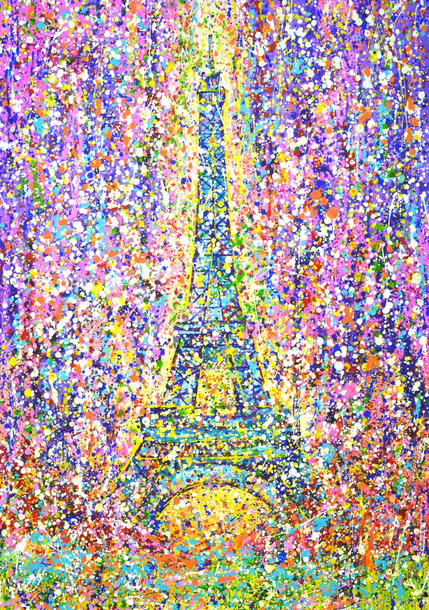 Abstract Cityscapes Acrylic Painting By Iryna Kastsova, 39 X 55, Holiday. Eiffel Tower., Original Artwork