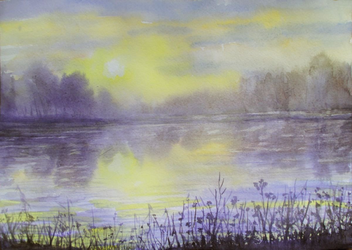 The first frost - watercolor landscape by Julia Gogol