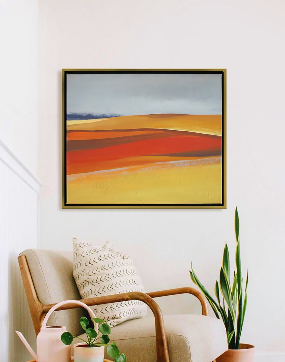 Impressionistic Landscape Acrylic Painting By Bo Kravchenko, 25 X 22, Spa Fields 3, Original Artwork