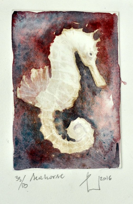 SEAHORSE etching and finishing touch of watercolor (2016)