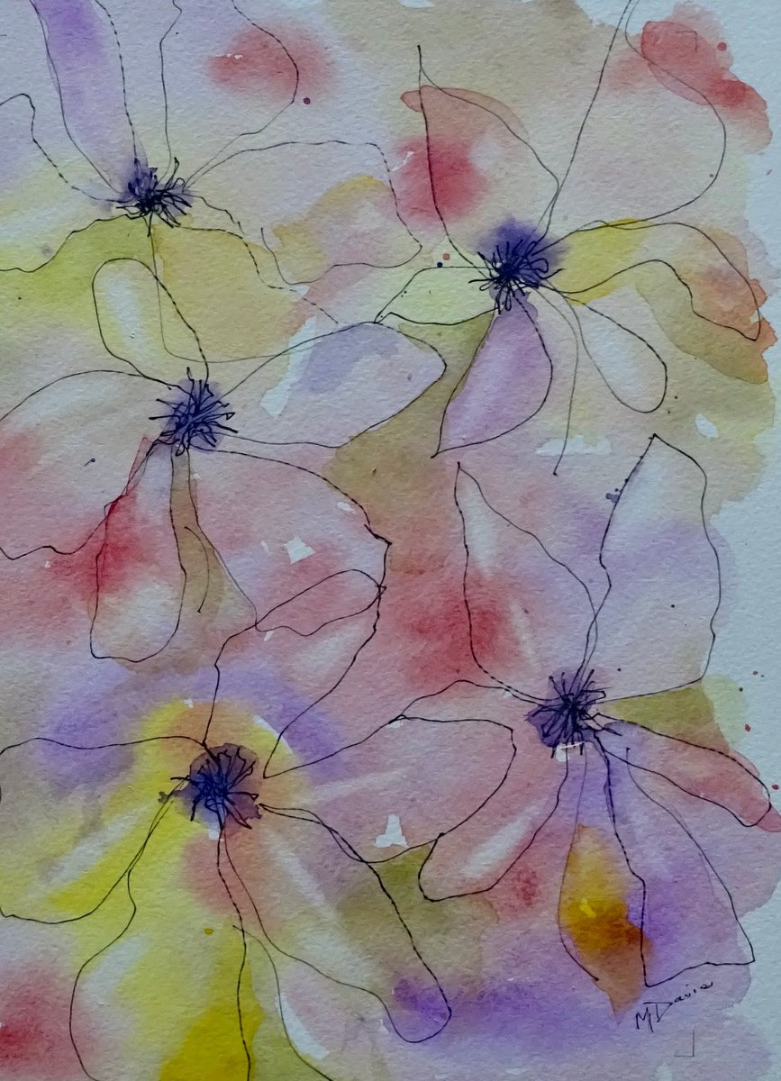 Impressionistic Botanical Watercolour By Mel Davies Original Art, 12 X 15", Flowers Just For You, Original Artwork