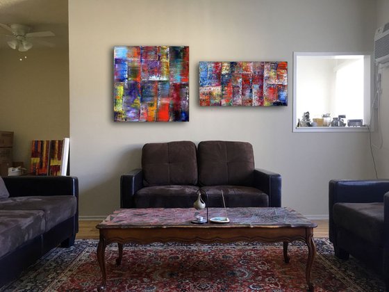 "Stone Cold Series" - SPECIAL PRICE + FREE USA SHIPPING - Original Extra Large PMS Abstract Diptych Oil Paintings On Canvas - 66" x 30"