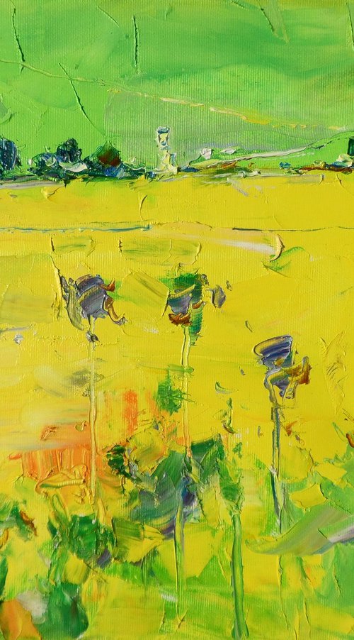 Sunflower Landscape Original Oil Painting by Yehor Dulin
