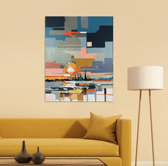 Sunset in a city. Abstract cityscape.