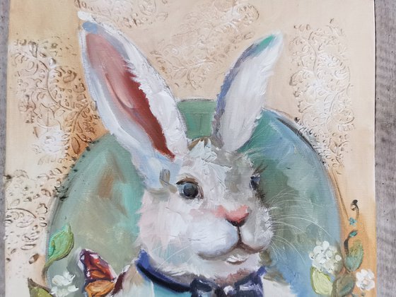 Rabbit painting, Spring decor, Easter painting, Rabbit portrait