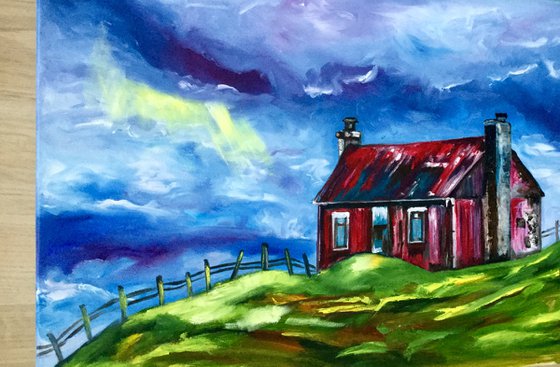 Old house. THE ENGLISH Countryside LANDSCAPE, OIL PAINTING. OFFICE URBAN WALL ART