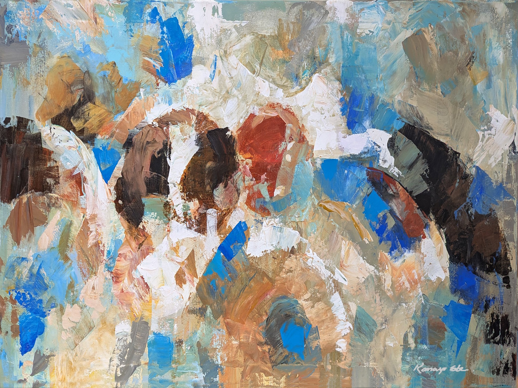 Impressionistic Abstract Acrylic Painting By Kanayo Ede, 40 X 30", Facing Nature, Original Artwork