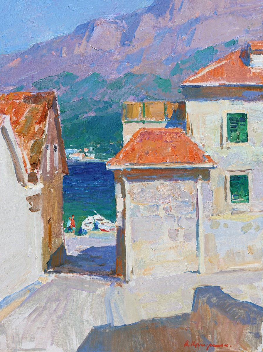 Impressionistic Landscape Oil Painting By Aleksandr Kryushyn, 18 X 24, Sunny Morning In Montenegro, Original Artwork