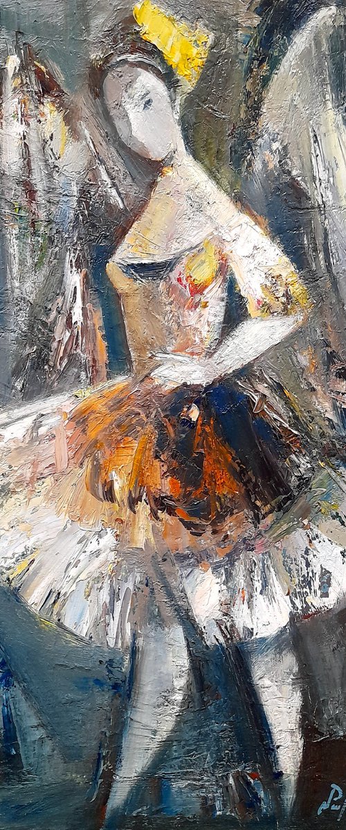 Ballerina - Angel 33x50cm ,oil/canvas, abstract portrait by Matevos Sargsyan