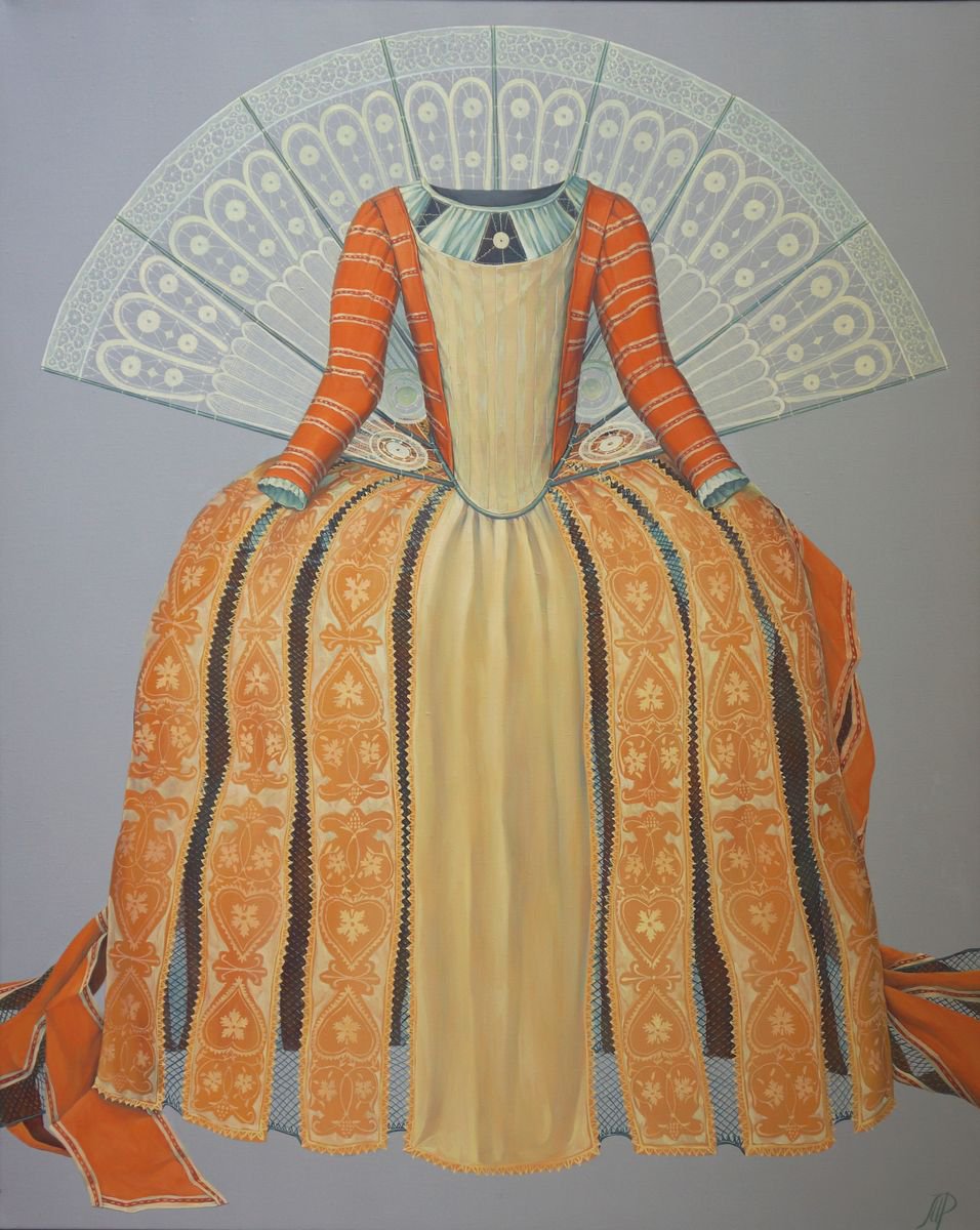 Photorealistic Portrait Oil Painting By Marina Popkova-Sologub, 47 X 59", Dress Yellow, Original Artwork