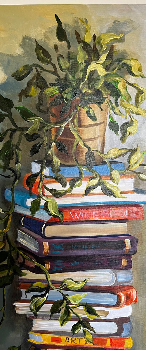 Still life with books and plants by Maria Kireev
