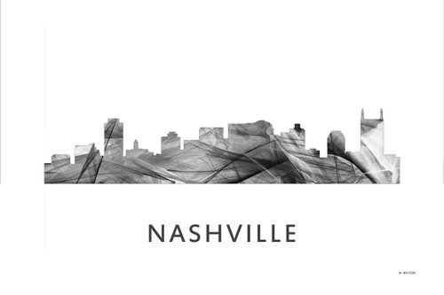 Nashville Tennessee Skyline WB BW by Marlene Watson