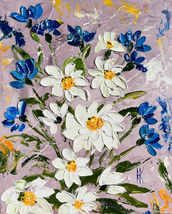 Daisy Cornflowers Painting