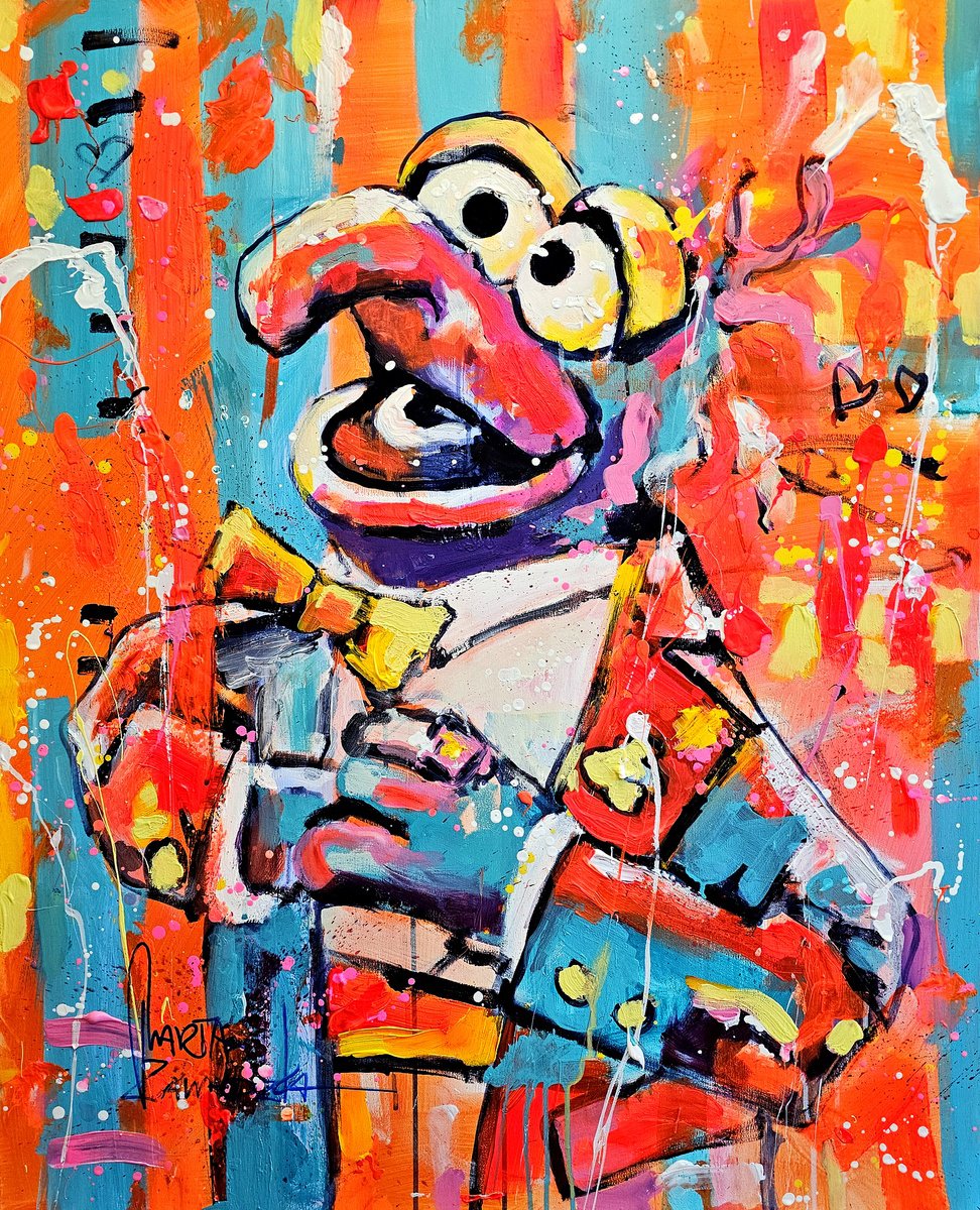 Urban And Pop Portrait Acrylic Painting By Marta Zawadzka, 32 X 39", The Dreamer, Original Artwork