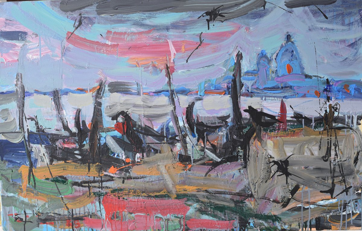 Expressive Landscape Acrylic Painting By Eduard Belsky, 43 X 28, Venice, Original Artwork