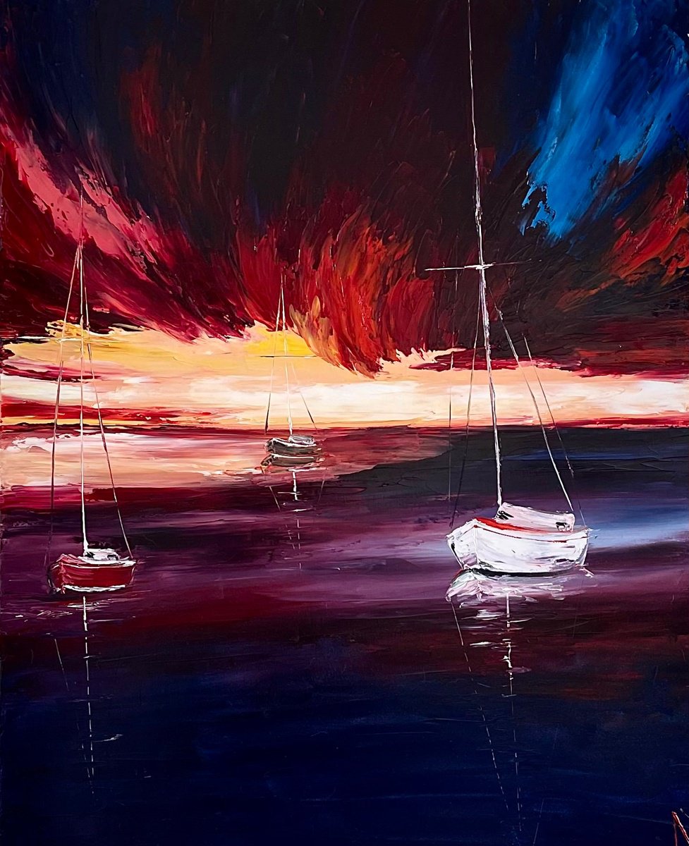 Expressive Oil Painting , Regatta By Anastasiia Novitskaya, 31 X 39, Artwork For Sale On Artfinder