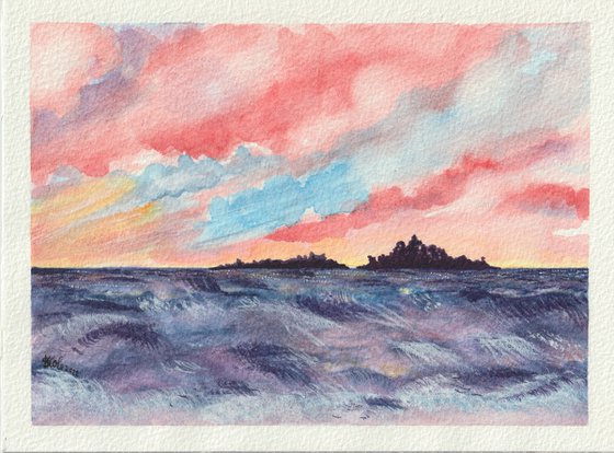 Original Watercolour Approx. 6.5" x 8.75" Seascape Painting 'Black Isles' by Stacey-Ann Cole (Unframed)