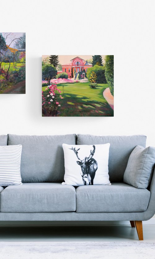 Diptych Impressionist landscape with a Manor by Jane Lantsman