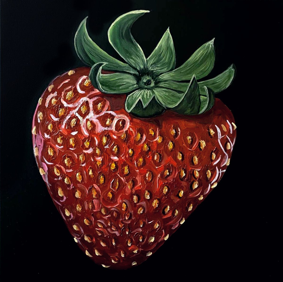 Photorealistic Still Life Oil Painting By Elena Adele Dmitrenko, 16 X 16, Strawberry, Original Artwork
