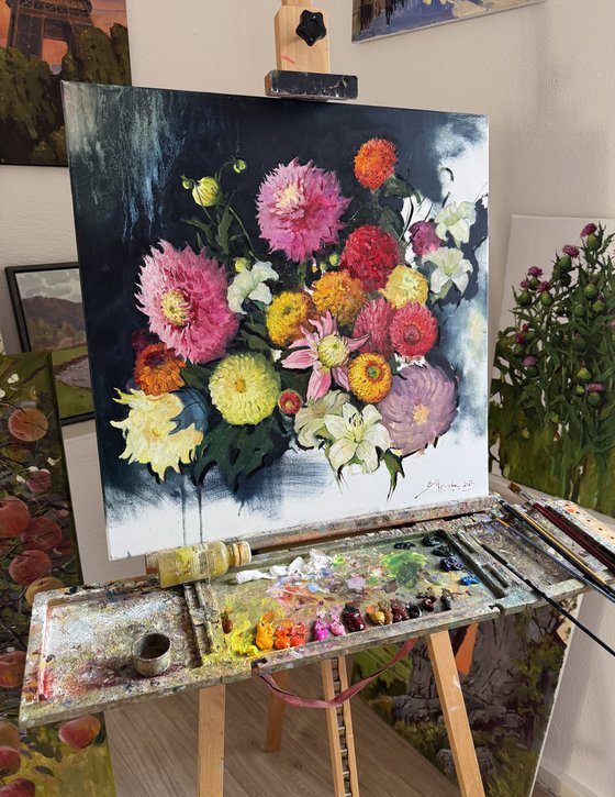 Modern Still Life with Dahlias