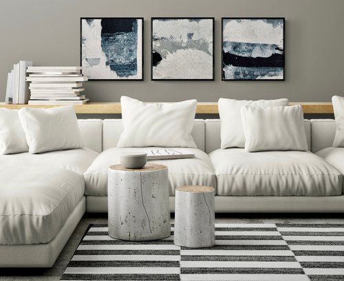 Abstract No. 7021 black and white - set of 3 by Anita Kaufmann
