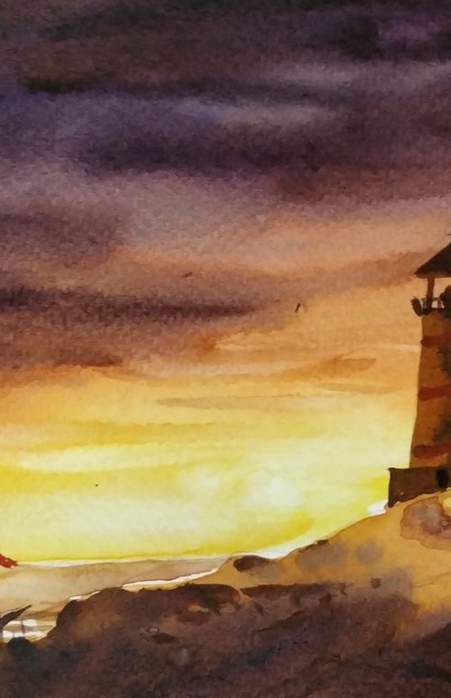 Lighthouse at Cloudy Sunset by Samiran Sarkar