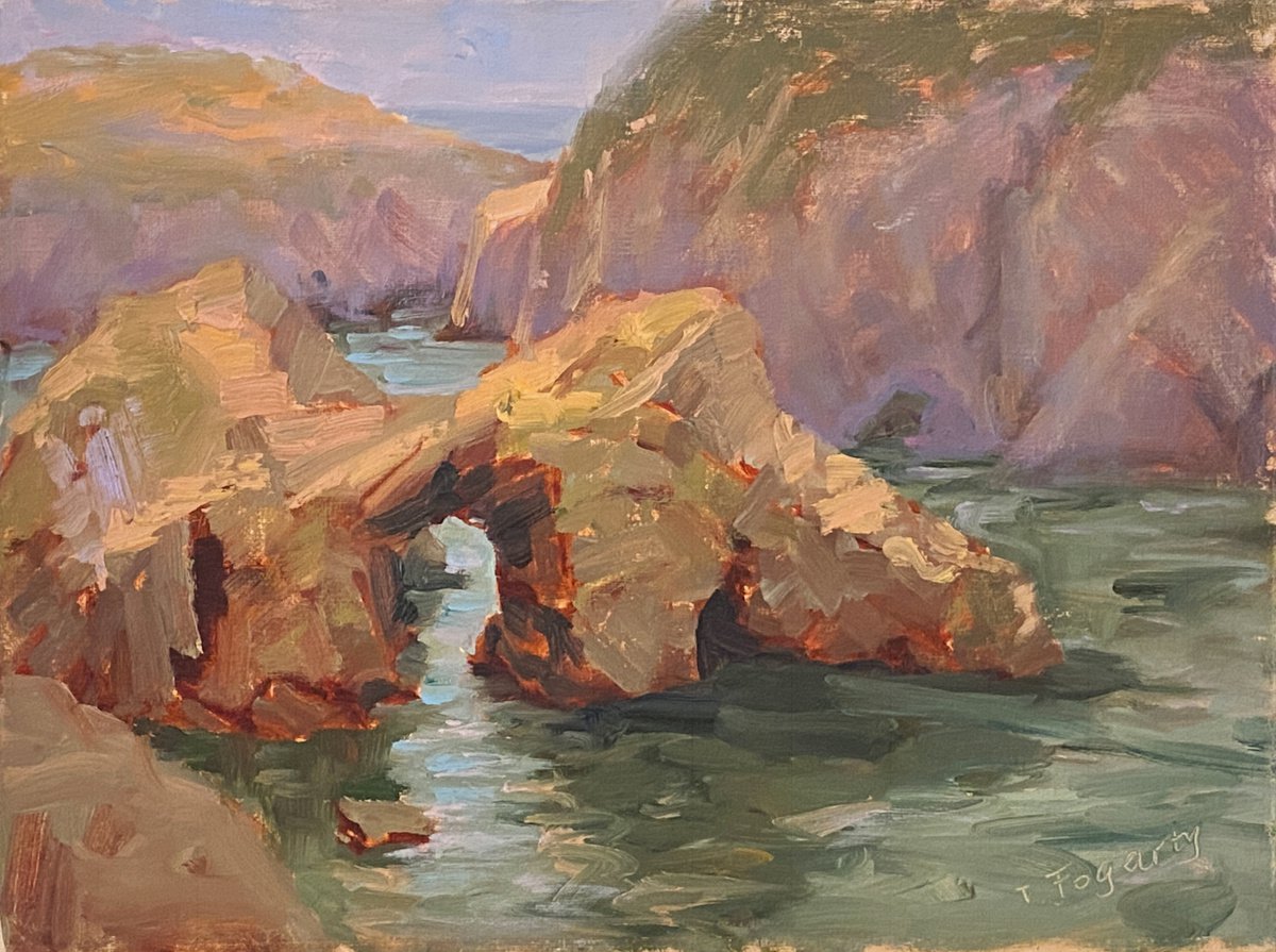 Impressionistic Landscape Oil Painting By Tatyana Fogarty, 12 X 9", Rocks Mendocino Headlands Plein Air Landscape, Artfinder