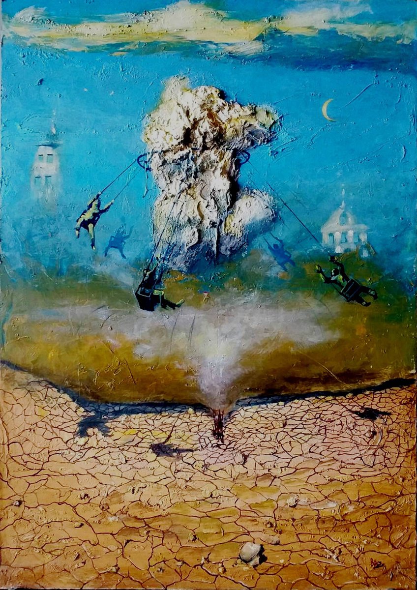 Surrealistic Portrait Oil Painting By Serhiy Roy, 17 X 23", Cloud- Roundabout, Original Artwork